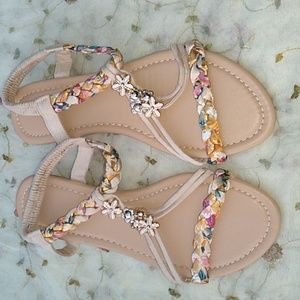 Women's flat Sandals 2 tone flex heel  straps size EU 40 - US 9 NWOT